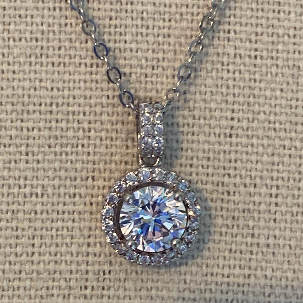 Sterling Silver Faux Diamond Pendant Necklace